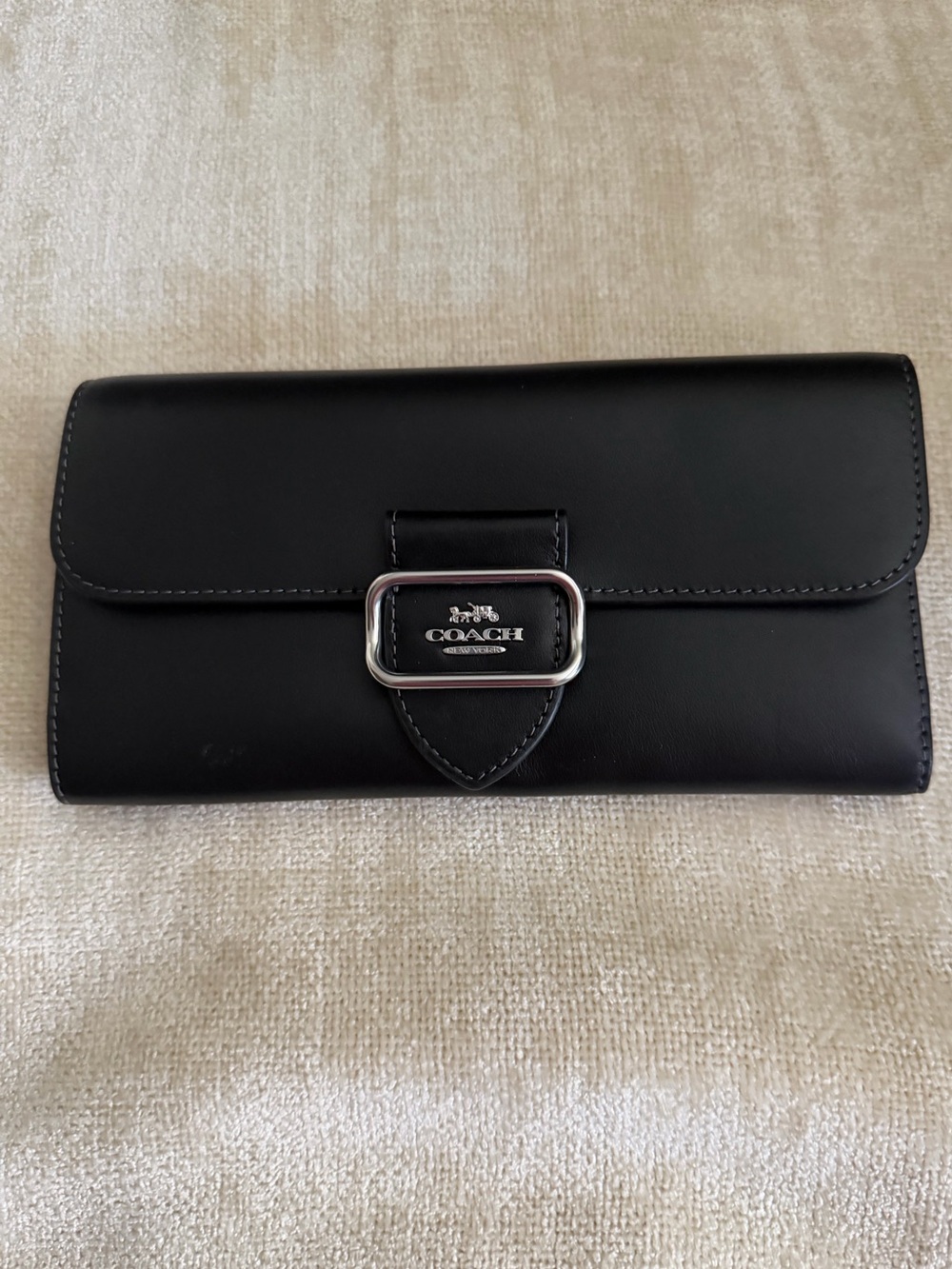 Coach Black Leather Slim Wallet with Silver Buckle